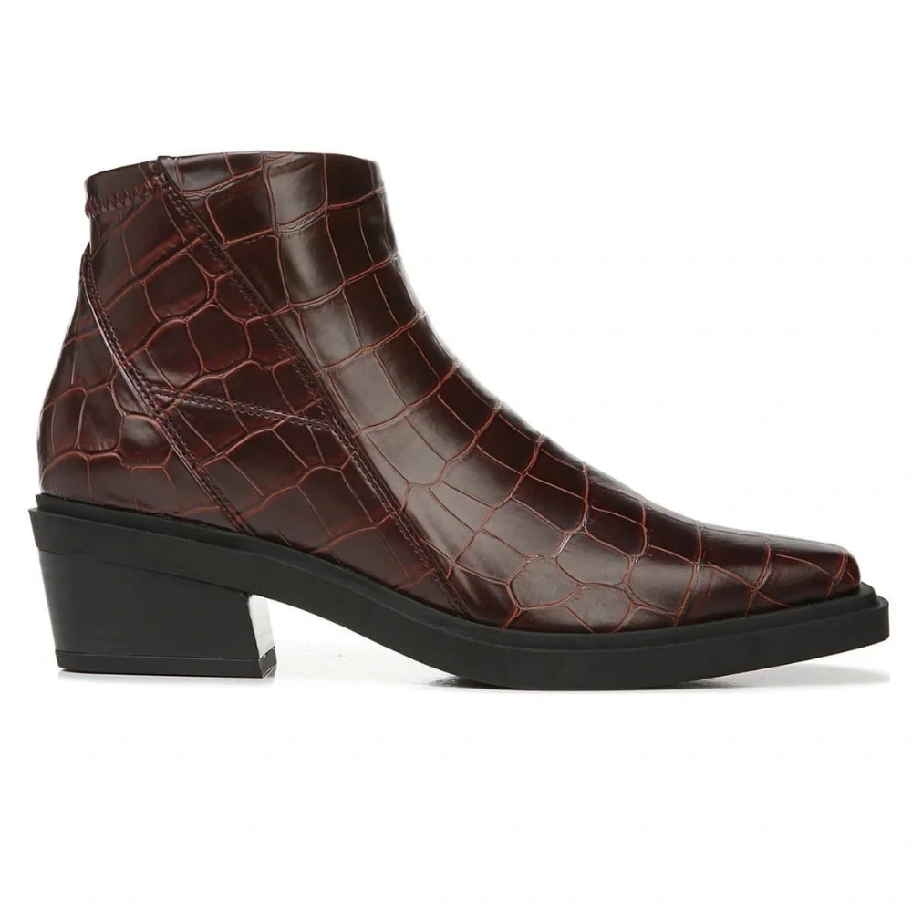 Franco Sarto Fina Western Bootie Mahogany Faux Leather Croc Size 6